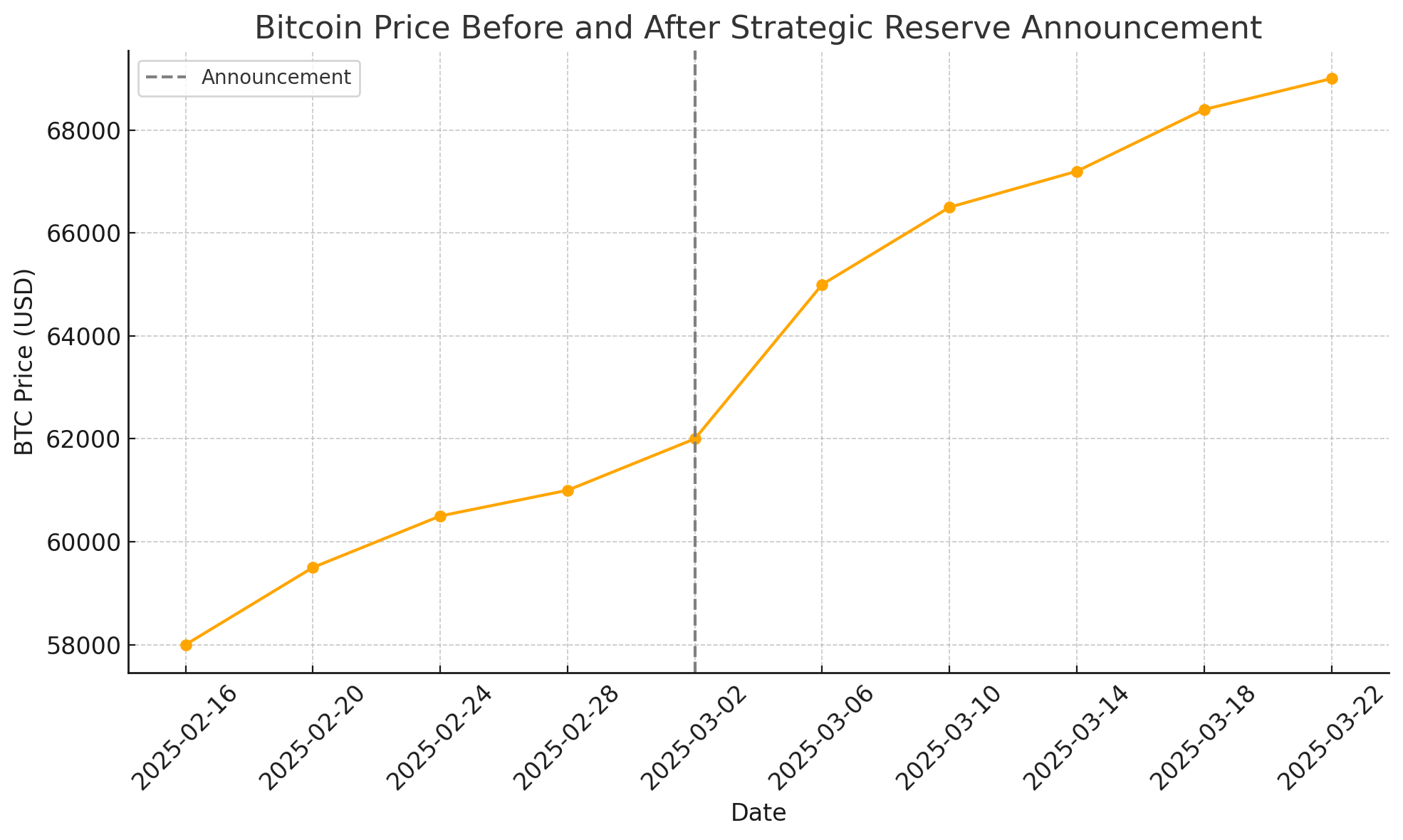 Bitcoin price chart after announcement